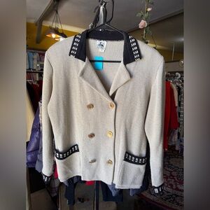 Vintage 1980s Ami Knit Cardigan Double Breast Cardigan with Metal Gold Accents